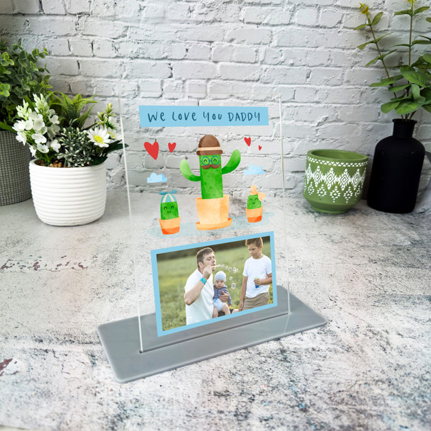 We Love You Gift For Daddy Cactus Blue Photo Personalised Acrylic Plaque