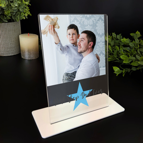 Gift For Best Step Dad Ever Blue Star Photo Personalised Acrylic Plaque