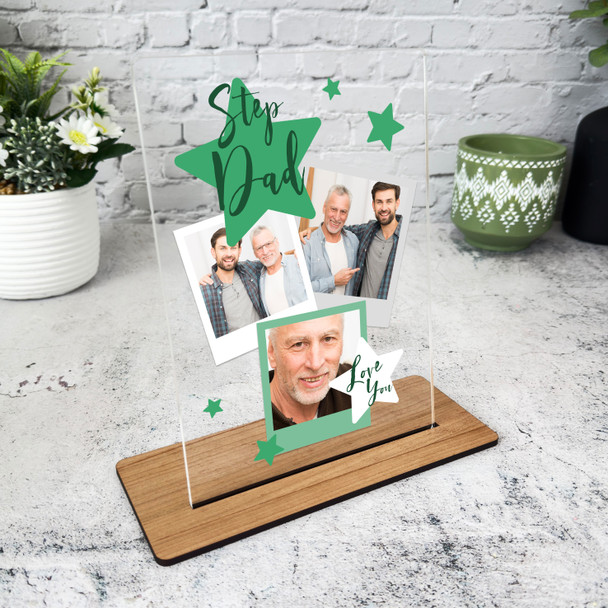 Gift For Step Dad Love You Green Star Photo Personalised Acrylic Plaque