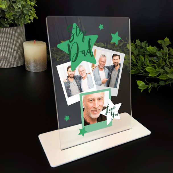Gift For Step Dad Love You Green Star Photo Personalised Acrylic Plaque