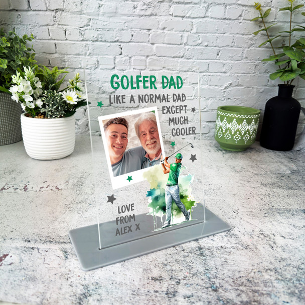 Golfer Dads Gold Gift For Dad Green Photo Personalised Acrylic Plaque