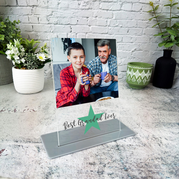 Best Grandad Ever Gift Green Star Photo Personalised Acrylic Plaque