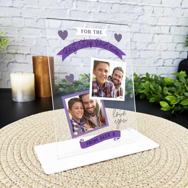 Best Step Dad Gift Ever Purple Photo Personalised Acrylic Plaque