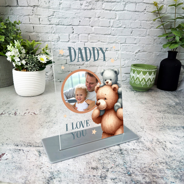 Photo Gift For Daddy I Love You Bear Personalised Acrylic Plaque