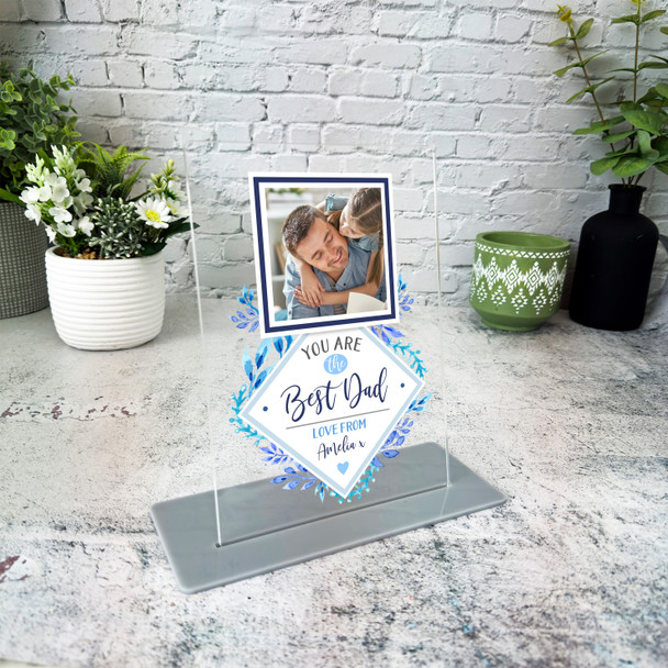 Best Dad Gift Blue Flower Photo Personalised Acrylic Plaque
