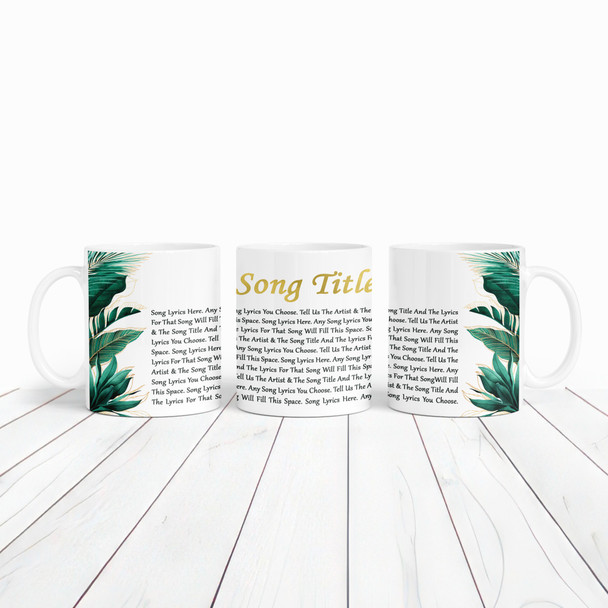 Golden and Green Leaves Botanical Any Song Lyrics Music Gift Personalised Mug