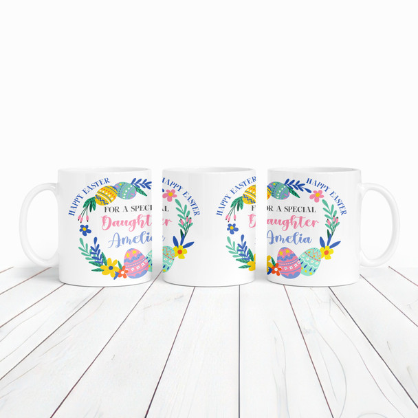 Daughter Happy Easter Gift Egg Floral Wreath Coffee Tea Cup Personalised Mug