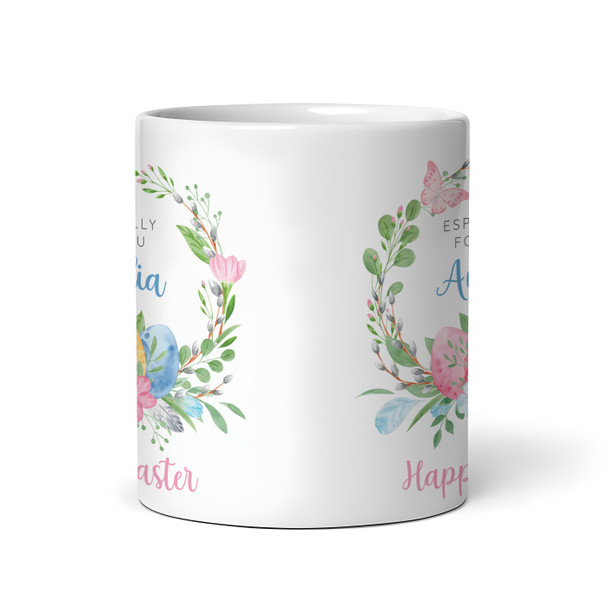 Happy Easter Gift Floral Wreath Girl Pink Coffee Tea Cup Personalised Mug