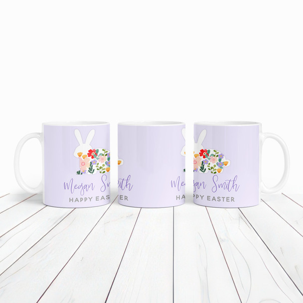 Happy Easter Gift Purple Rabbit Flowers Coffee Tea Cup Personalised Mug