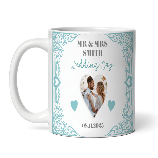 Wedding Day Gift Blue Photo Heart Coffee Tea Cup Personalised Mug