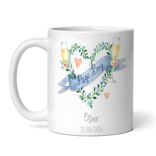 Wedding Page Boy Gift Blue Banner Flutes Coffee Tea Cup Personalised Mug