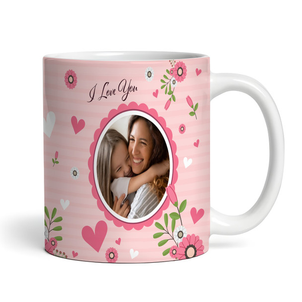 Pink Floral Circle Photo Mother's Day For Mom Gift Coffee Tea Personalised Mug