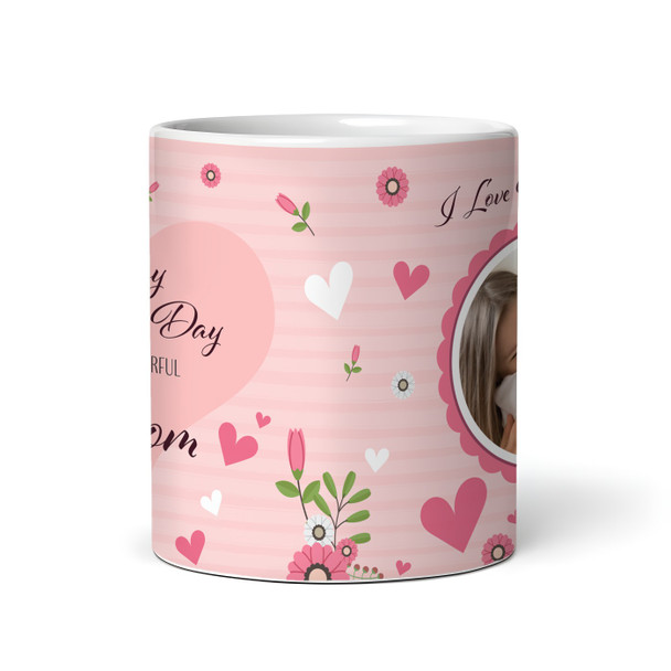 Pink Floral Circle Photo Mother's Day For Mom Gift Coffee Tea Personalised Mug