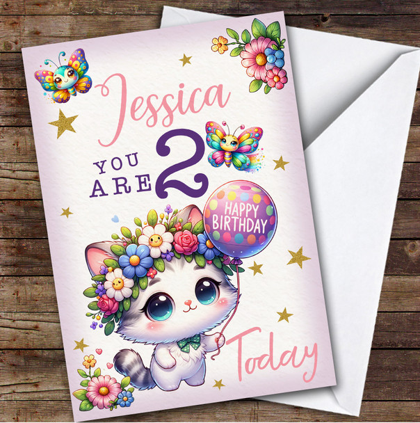 2nd Butterflies Cute Kitten Balloon Custom Personalised Birthday Card 2nd Butterflies Cute Kitten Balloon Custom Personalised Birthday Card