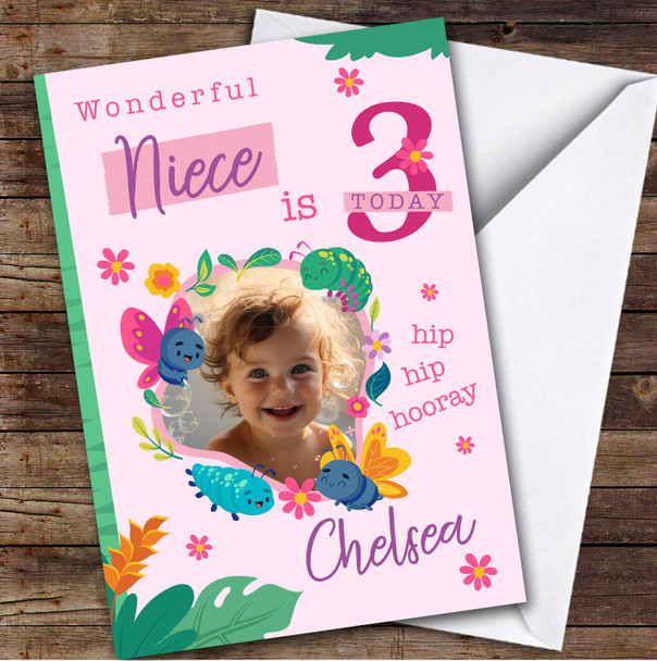 Niece 3rd Cute Insects Photo Girls Custom Personalised Birthday Card