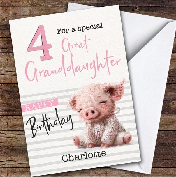 Great Granddaughter 4th Baby Piglet Custom Personalised Birthday Card