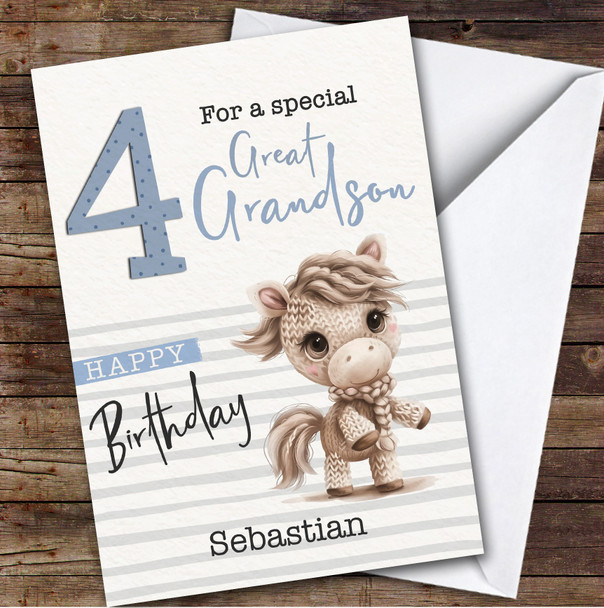 Great Grandson 4th Baby Horse Boys Custom Personalised Birthday Card