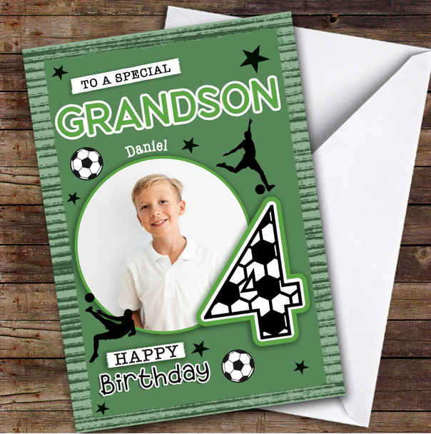 4th Grandson Football Photo Boys Custom Personalised Birthday Card