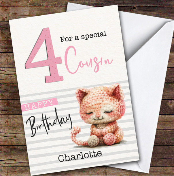 Cousin 4th Baby Cat Kitten Custom Personalised Birthday Card