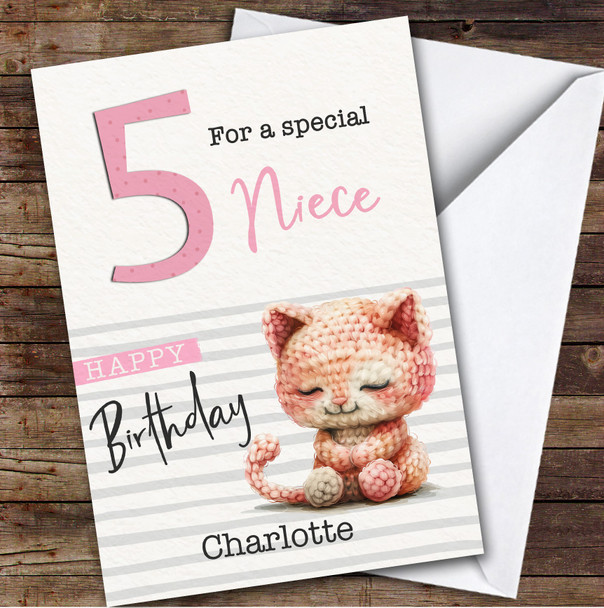 Niece 5th Baby Cat Kitten Girls Custom Personalised Birthday Card