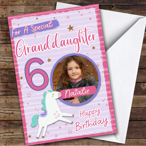 Granddaughter 6th Pink Unicorn Photo Custom Personalised Birthday Card