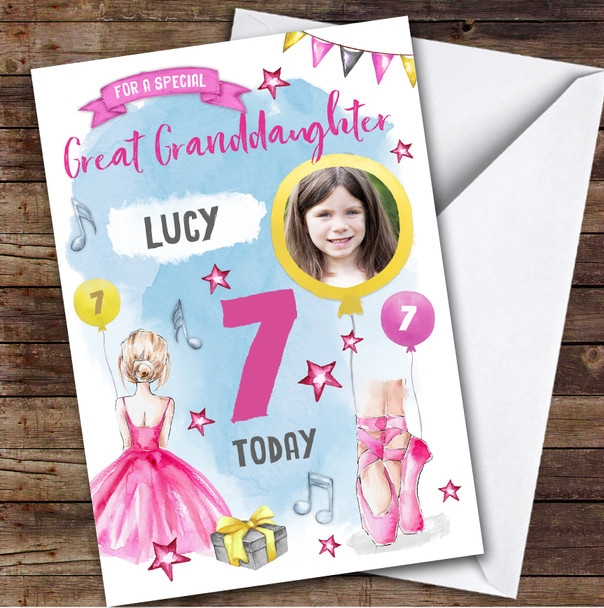 Ballet Ballerina Dancer Photo Great Granddaughter 7th Personalised Birthday Card