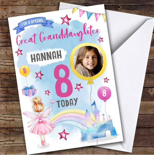 Fairy Magical Castle Photo Great Granddaughter 8th Personalised Birthday Card