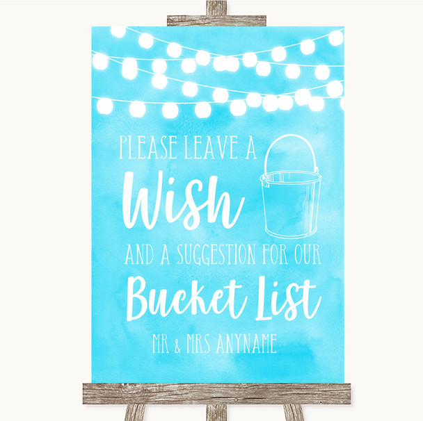 Aqua Sky Blue Watercolour Lights Bucket List Personalised Wedding Sign