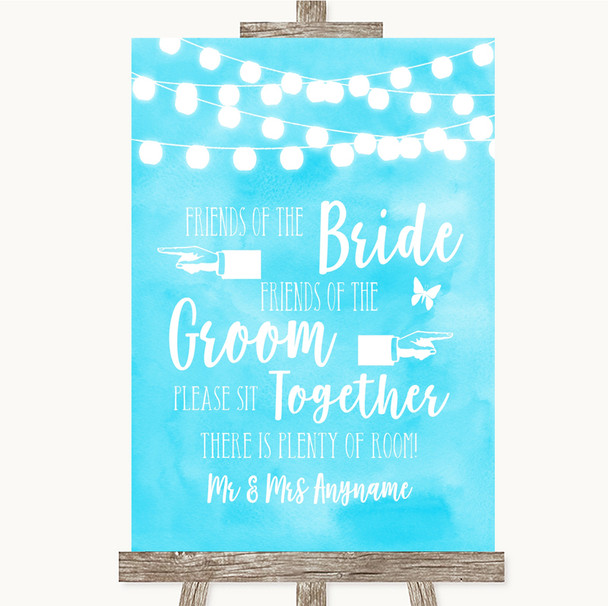 Aqua Sky Blue Watercolour Lights Friends Of The Bride Groom Seating Wedding Sign