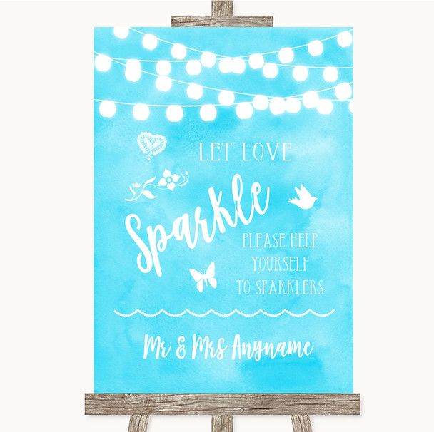 Aqua Sky Blue Watercolour Lights Let Love Sparkle Sparkler Send Off Wedding Sign