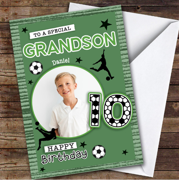 10th Grandson Football Photo Boys Custom Personalised Birthday Card