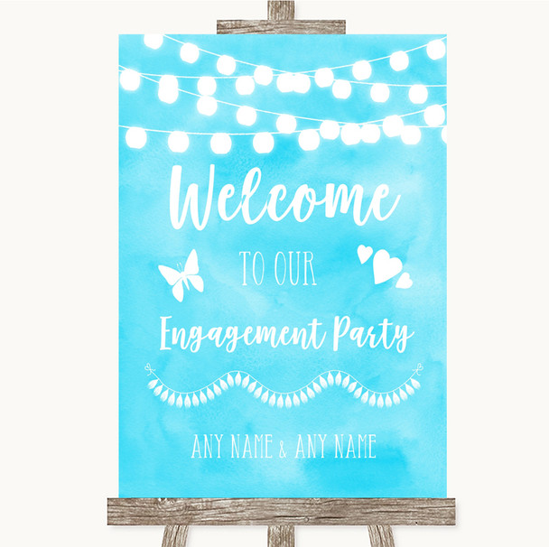 Aqua Sky Blue Watercolour Lights Welcome To Our Engagement Party Wedding Sign