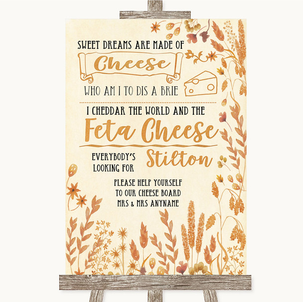 Autumn Leaves Cheeseboard Cheese Song Personalised Wedding Sign