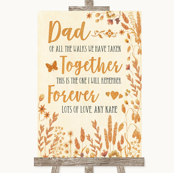 Autumn Leaves Dad Walk Down The Aisle Personalised Wedding Sign