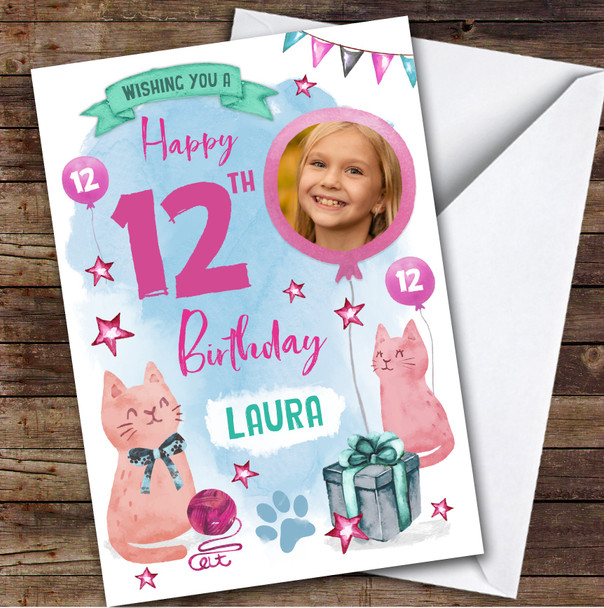 Cat Lover Kitty Kitten Animal Cute Photo 12th Custom Personalised Birthday Card
