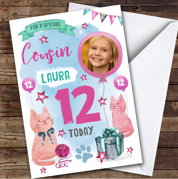 Cat Lover Kitty Kitten Animal Cute Photo Cousin 12th Personalised Birthday Card