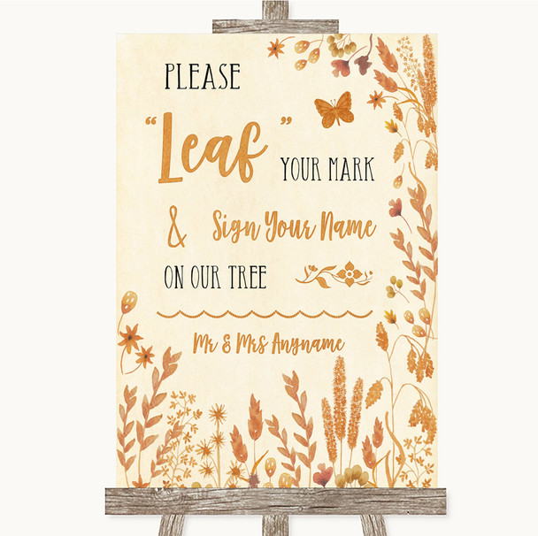 Autumn Leaves Fingerprint Tree Instructions Personalised Wedding Sign