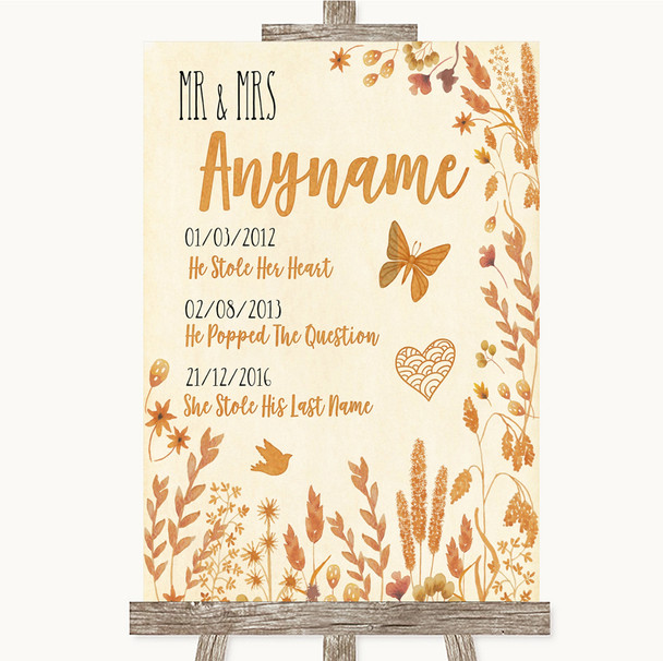 Autumn Leaves Important Special Dates Personalised Wedding Sign