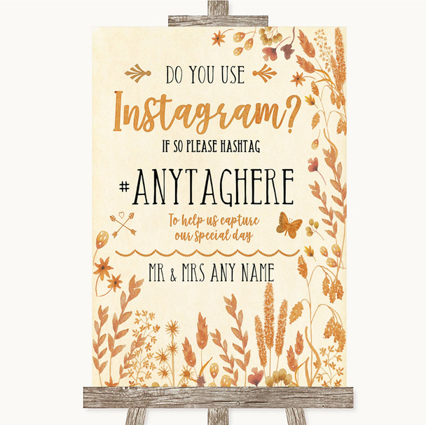 Autumn Leaves Instagram Photo Sharing Personalised Wedding Sign