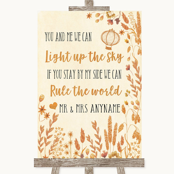 Autumn Leaves Light Up The Sky Rule The World Personalised Wedding Sign