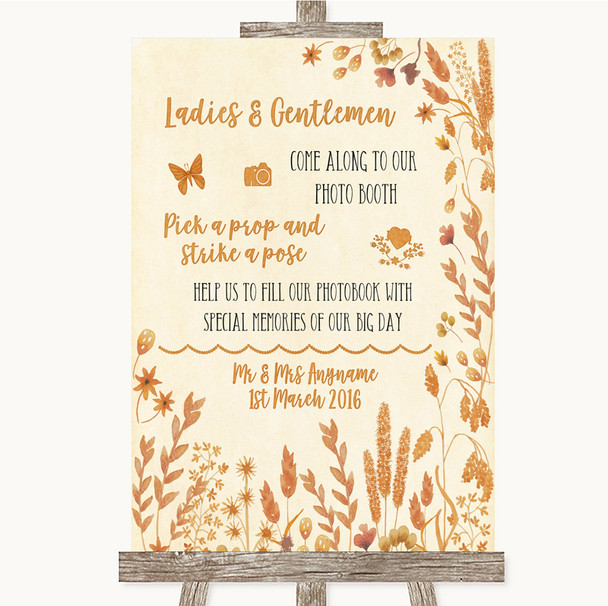 Autumn Leaves Pick A Prop Photobooth Personalised Wedding Sign