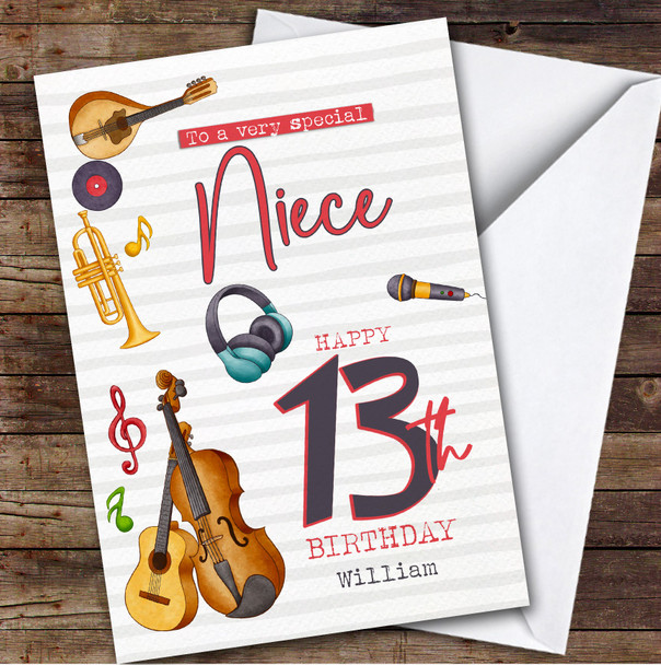 Niece 13th Music Instruments Teenager Custom Personalised Birthday Card