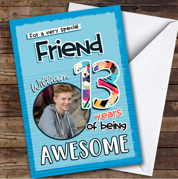 Blue Abstract 13th Friend Teenager Custom Personalised Birthday Card