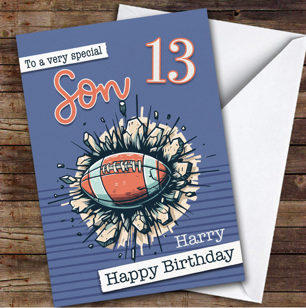 13th Son Rugby Ball Teenager Boys Custom Personalised Birthday Card