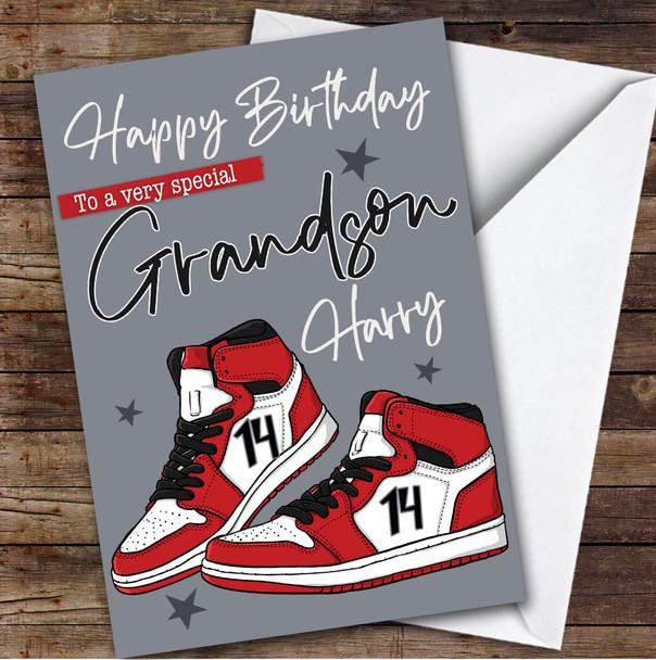 14th Grandson Trainers Sneakers Sport Teenager Boys Personalised Birthday Card