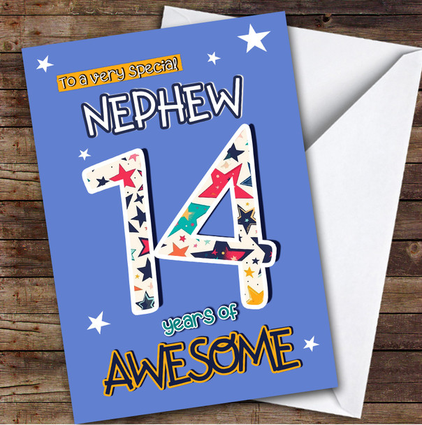 14th Nephew Stars Teenager Boys Custom Personalised Birthday Card