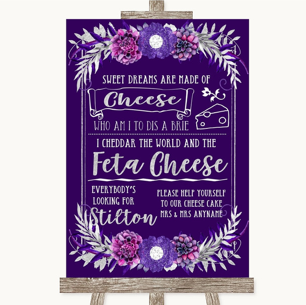 Purple and Silver Cheesecake Cheese Song Personalised Wedding Sign