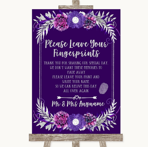 Purple & Silver Fingerprint Guestbook Personalised Wedding Sign