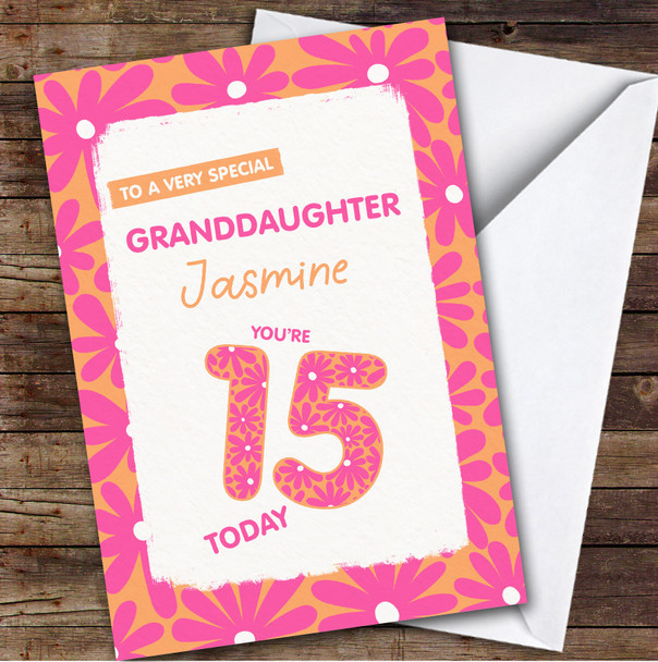 15th Granddaughter Pink Flowers Teenager Custom Personalised Birthday Card