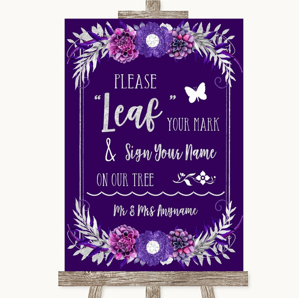 Purple & Silver Fingerprint Tree Instructions Personalised Wedding Sign